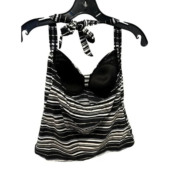 NWT Soma Women's Black & White Striped Sleeveless Tie Neck Tankini Top Size L - Picture 2 of 4